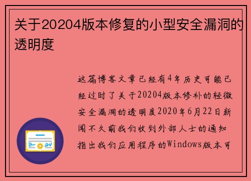 关于20204版本修复的小型安全漏洞的透明度 