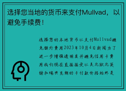 选择您当地的货币来支付Mullvad，以避免手续费！